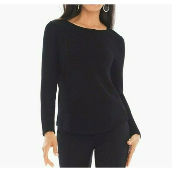Chicos Black Mindy Pullover Sweater Top Sz 2 Back Zip Long Sleeve Classic Soft - Picture 5 of 8
